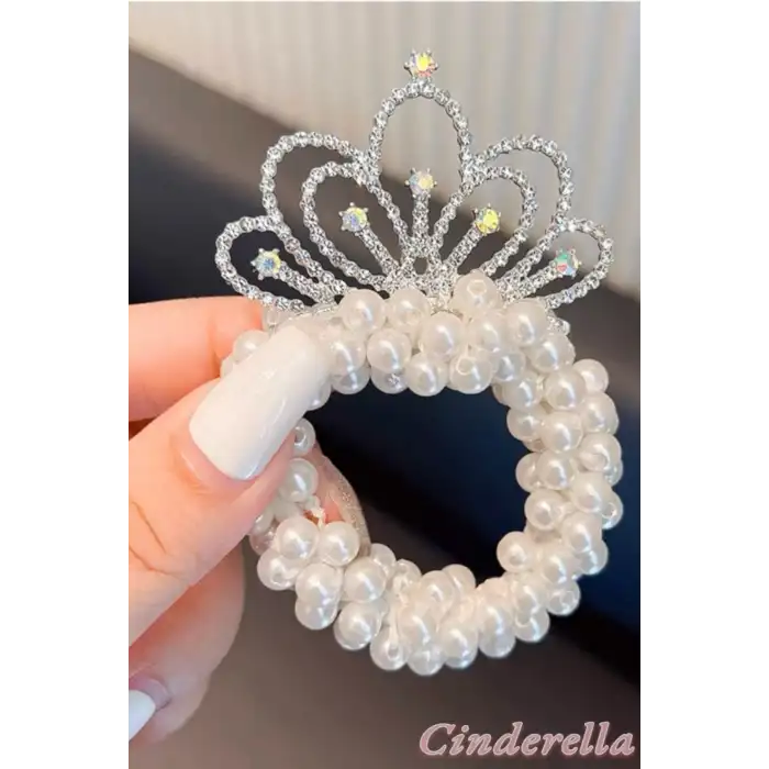 Yeni Trend Prenses Taç İncili Lastikli Elastik Topuz Tokası - Kız Çocuk Zarif Şık Doğum Günü Tokası