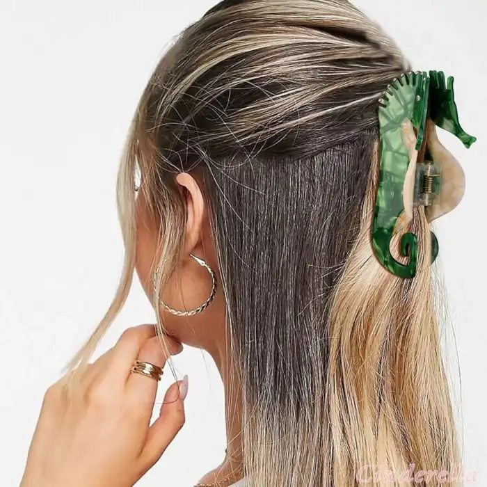 Yeşil Denizatı Model Lüks Asetat Kemik Büyük Mandal Toka 11cm - Yeni Sezon Kadın Mandallı Saç Tokası