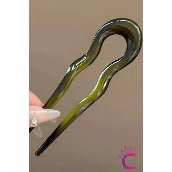 Yeşil Geometrik Tasarım Asetat Kadın Saç Topuz Tokası 12.5 cm - Çubuk Toka Saç Çubuğu Aksesuar