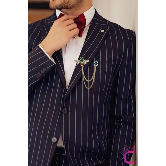 Yeşil Zümrüt Kristal Taşlı Zincirli Arı Tasarım Broş - Hediyelik Elbise Ceket Yaka İğnesi Broş