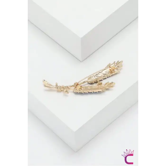 Zarif Buğday Başağı Tasarım Taşlı Kadın Broş Gold - Hediyelik Elbise Ceket Yaka İğnesi Rozet