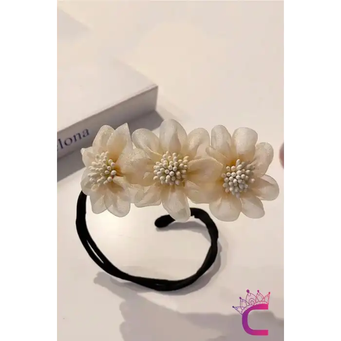 Zarif Chiffon Çiçekli Kadın Kolay Telli Saç Topuz Tokası Beyaz- Günlük Söz Nişan Düğün Saç Aksesuarı