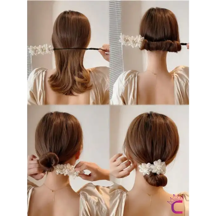 Zarif Chiffon Çiçekli Kadın Kolay Telli Saç Topuz Tokası Beyaz- Günlük Söz Nişan Düğün Saç Aksesuarı