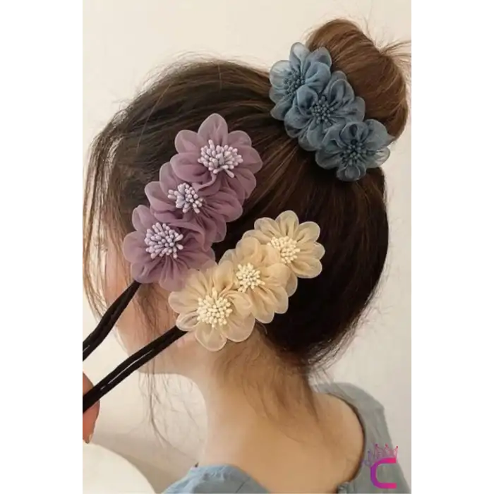 Zarif Chiffon Çiçekli Kadın Kolay Telli Saç Topuz Tokası Lila - Sihirli Pratik Saç Toplama Aparatı