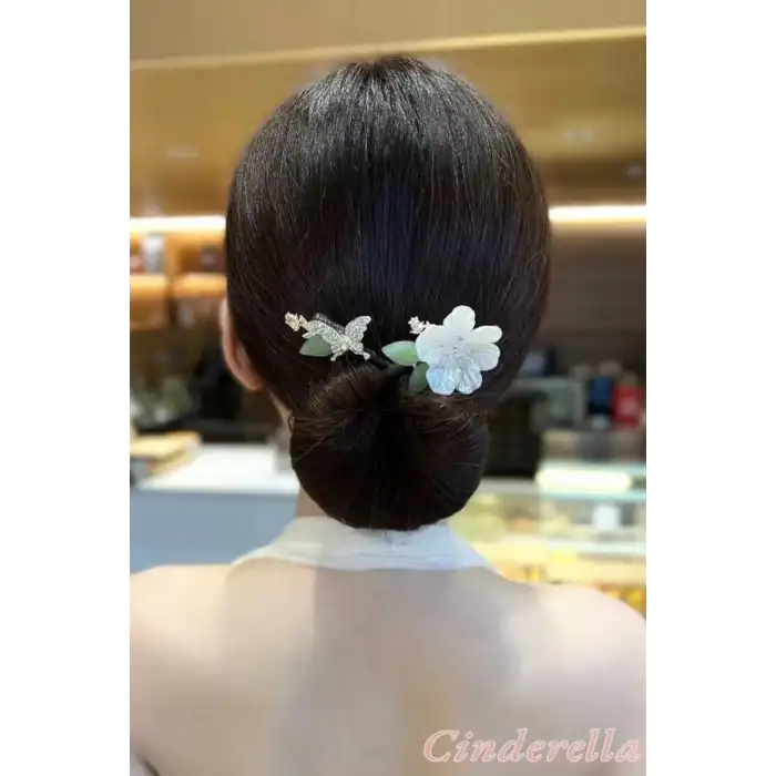 Zarif El Yapımı Çiçek Kelebek Detaylı Şekil Alabilen Kadın Topuz Tokası - Kolay Saç Toplama Tokası