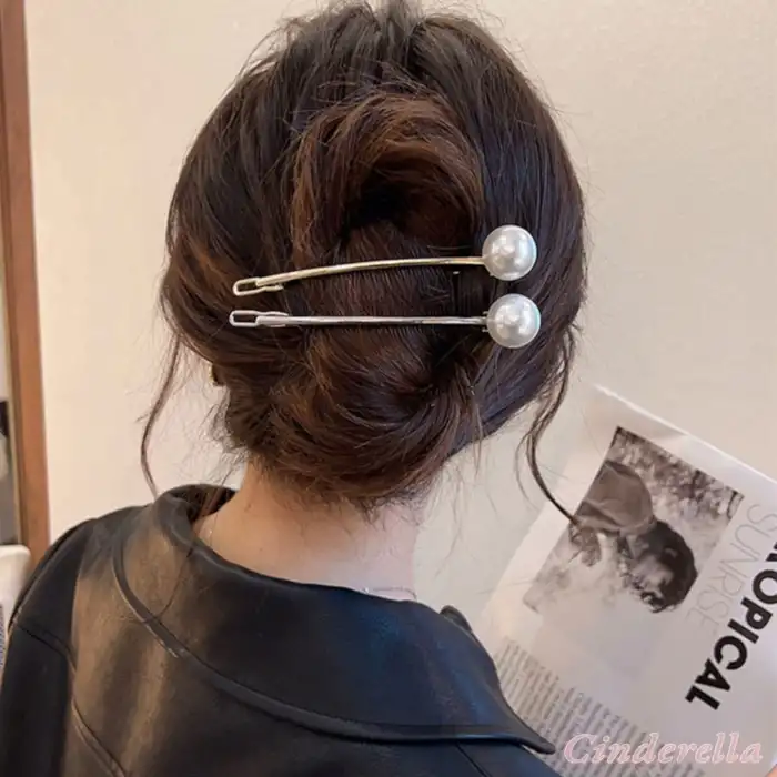 Zarif İnci Taşlı Klipsli Saç Topuz Tokası Metal Gümüş - Kadın İncili Modern Kıstırmalı Klips Toka