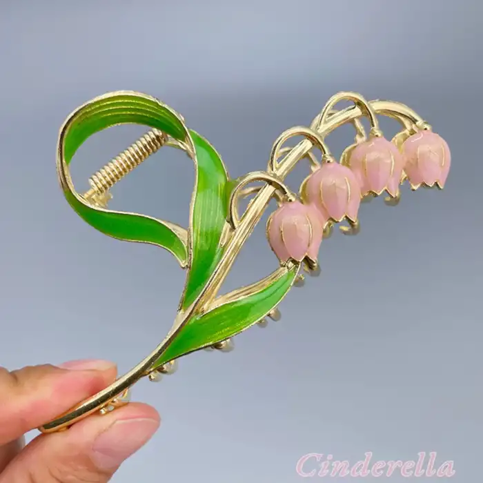 Pembe Laleli Çiçek Tasarım Metal Kadın Mandal Toka - Trend Yaz Sezonu Mandallı Saç Topuz Tokası