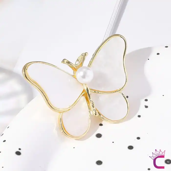 Zarif İncili Taşlı Beyaz Kanatlı Kadın Kelebekli Broş - Arkadaş Hediyesi Yaka İğnesi Rozet