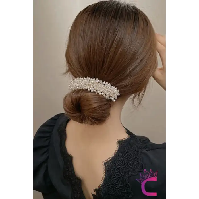 Zarif İncili Taşlı Kadın Kolay Saç Topuz Tokası - Sihirli Şekil Alabilen Telli Topuz Tokası