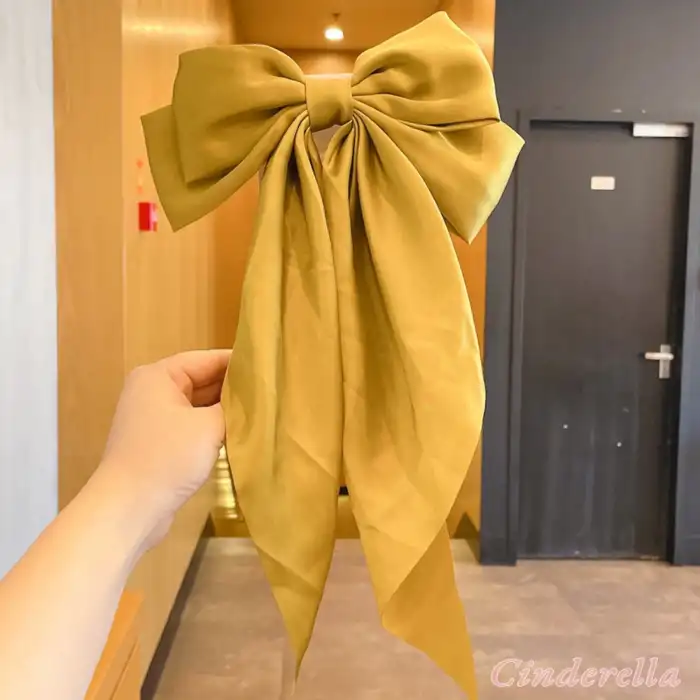 Zarif Kadın Saten Büyük Fiyonk Otomatik Toka Gold - Kurdele Fiyonklu Klipsli Saç Tokası