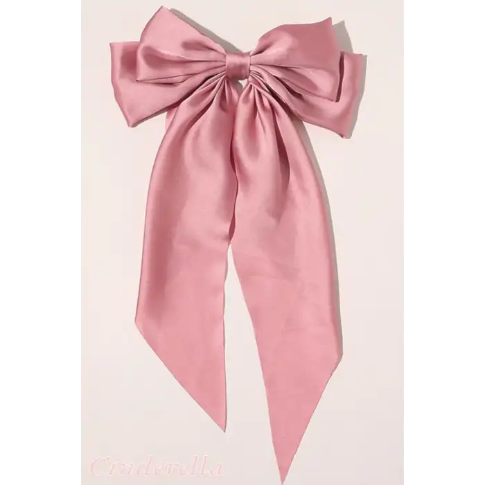 Zarif Kadın Saten Büyük Fiyonk Otomatik Toka Pembe - Kurdele Fiyonklu Klipsli Saç Tokası