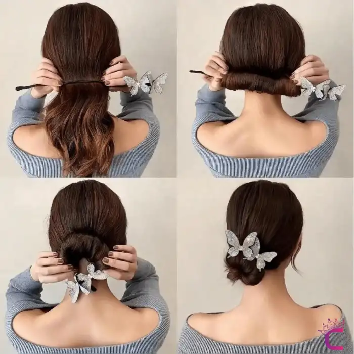 Zarif Kelebekli Zirkon Taşlı Kadın Kolay Telli Topuz Tokası Gümüş Renk - Günlük Şık Saç Aksesuarı