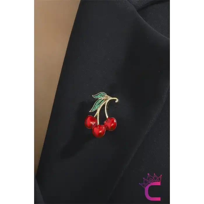 Zarif Kiraz Tasarım Kadın Broş - Hediyelik Çiçek Aksesuar Elbise Çanta Ceket Yaka İğnesi Broş Rozeti