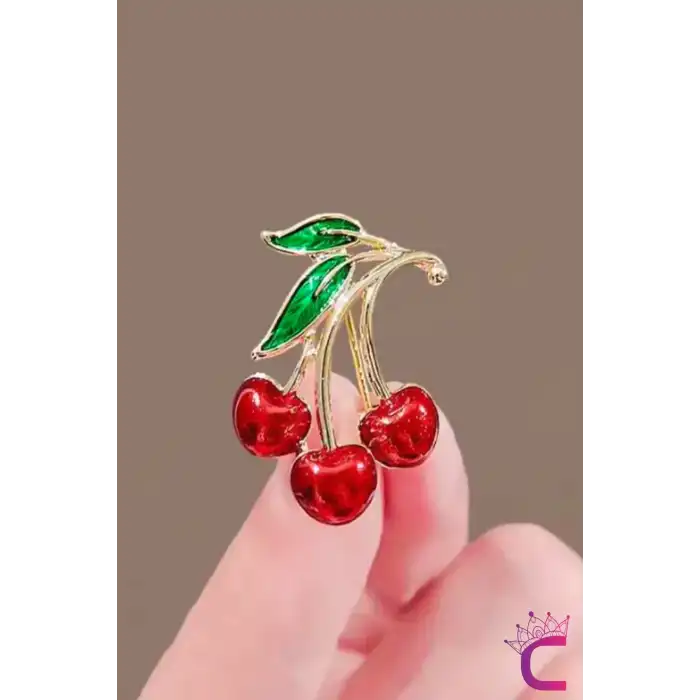 Zarif Kiraz Tasarım Kadın Broş - Hediyelik Çiçek Aksesuar Elbise Çanta Ceket Yaka İğnesi Broş Rozeti