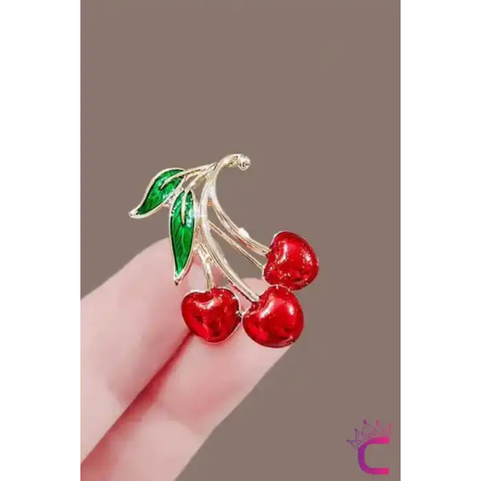 Zarif Kiraz Tasarım Kadın Broş - Hediyelik Çiçek Aksesuar Elbise Çanta Ceket Yaka İğnesi Broş Rozeti