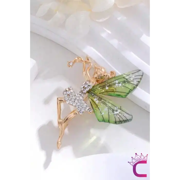 Zarif Melek Kelebek Kanatlı Tasarım Kadın Broş - Hediyelik Elbise Ceket Taşlı Yaka İğnesi Broşu