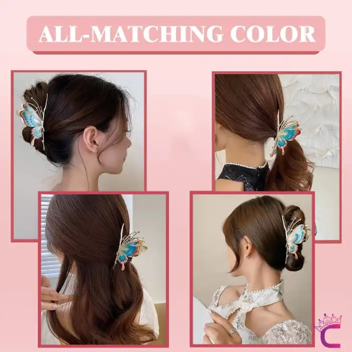 Zarif Mineli Kelebek Metal Kadın Mandal Toka 11cm - Kelebekli Mandallı Saç Topuz Tokası Hediyelik