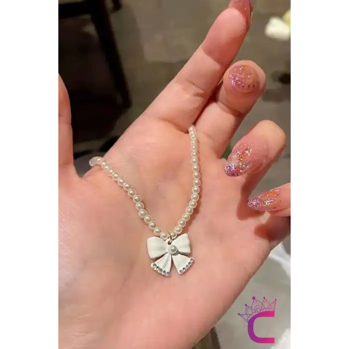 Zarif Mini İncili Zirkon Taşlı Kelebekli Kadın Kolye - Hediyelik Gerdanlık Kolye