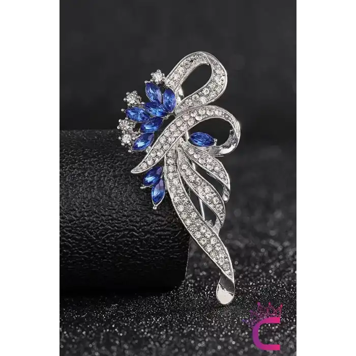 Zarif Parıltılı Kristal Çiçekli Taşlı Kadın Broş Gümüş Renk- Hediyelik Elbise Ceket Yaka İğnesi Broş