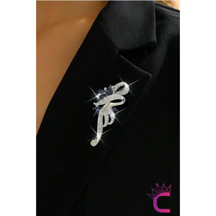 Zarif Parıltılı Kristal Çiçekli Taşlı Kadın Broş Gümüş Renk- Hediyelik Elbise Ceket Yaka İğnesi Broş