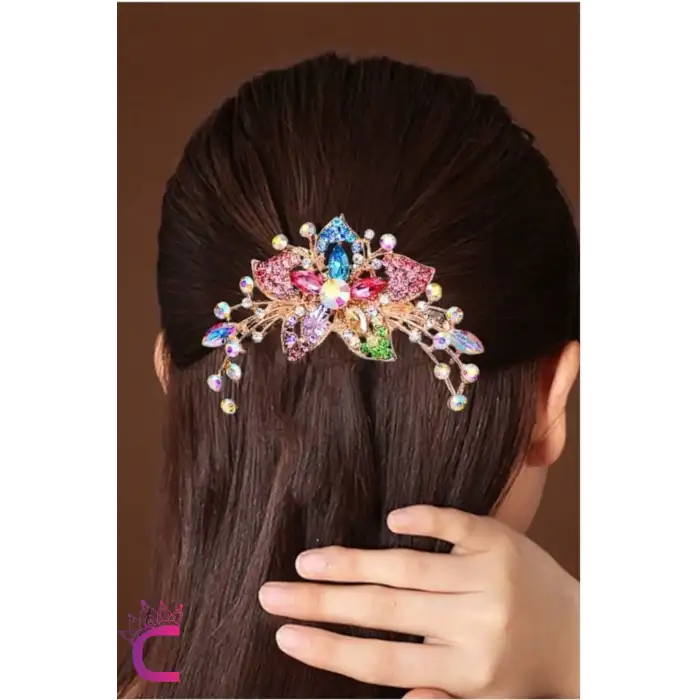 Zarif Rhine-Stone Kristal Taşlı Taraklı Saç Topuz Tokası Renkli - Düğün Nişan Nikah Kına Tarak Toka