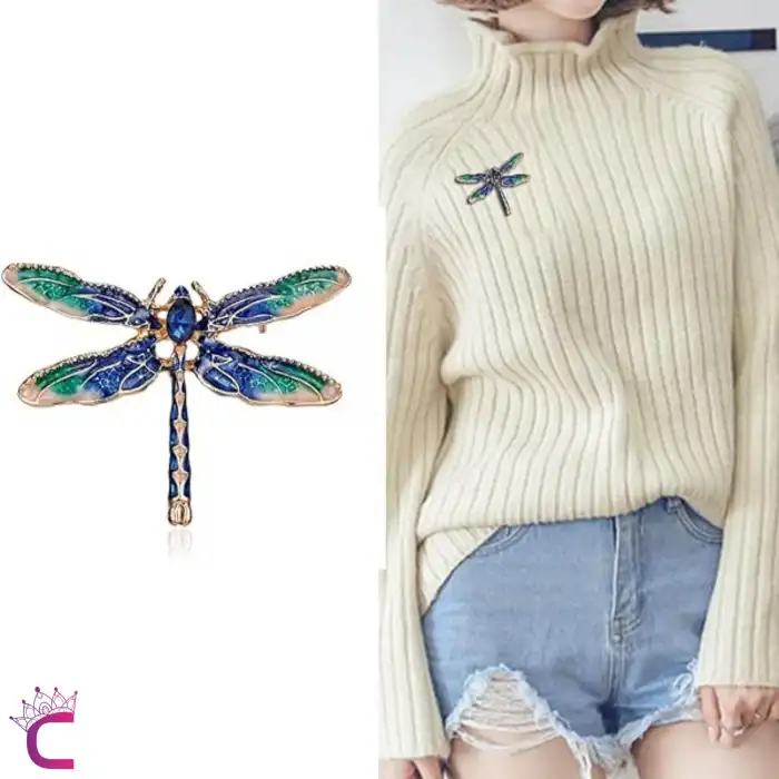 Zarif Rhinestone Taşlı Tasarım Yusufçuk Broş - Hediyelik Çanta Elbise Ceket Yaka İğnesi Broş