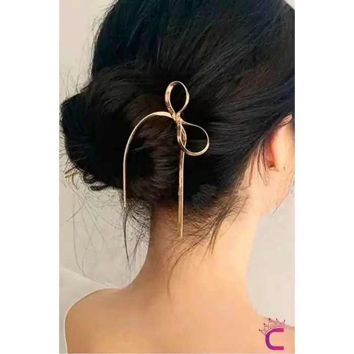 Zarif Sallantılı Kurdeleli Fiyonklu Kadın Gold Metal Firkete Topuz Tokası - Sevgiliye Hediyelik Toka