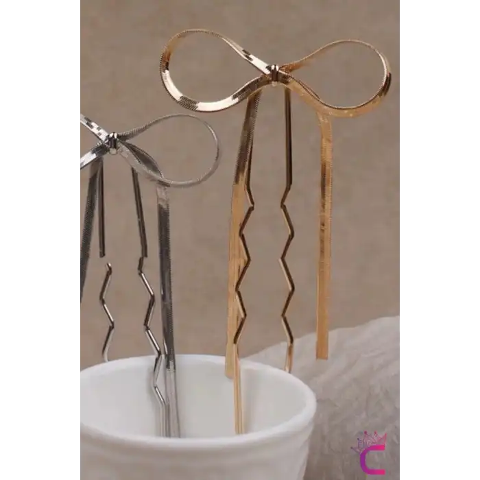 Zarif Sallantılı Kurdeleli Fiyonklu Kadın Gold Metal Firkete Topuz Tokası - Sevgiliye Hediyelik Toka