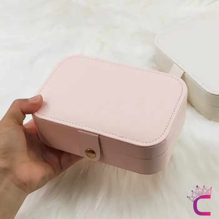 Zarif Takı Mücevher Saklama Kutusu 16x12cm Deri Pembe - Bölmeli Küpe Yüzük Kolye Kutusu Organizer