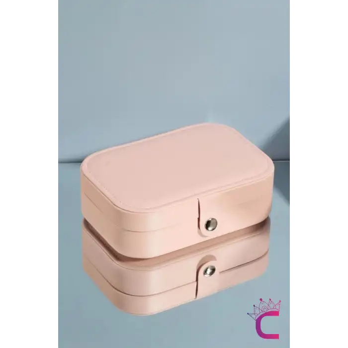 Zarif Takı Mücevher Saklama Kutusu 16x12cm Deri Pembe - Bölmeli Küpe Yüzük Kolye Kutusu Organizer