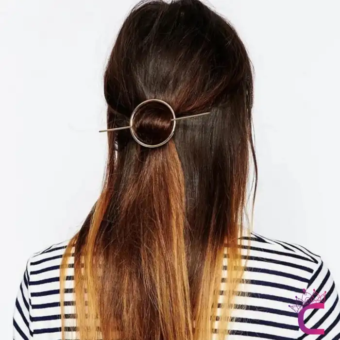 Zarif Yuvarlak Kalpli Çubuk Tasarım Kadın Gold Metal Topuz Tokası - Topuz Toka Çubuk Toka Saç Çubuğu