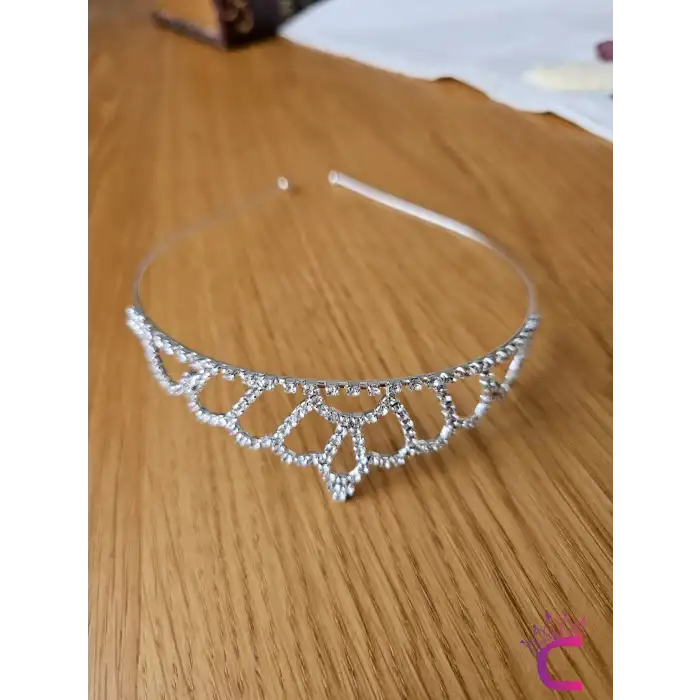 Zirkon Taşlı Kız Çocuk Prenses Tacı Gümüş Renk - Düğün Kına Kuran Doğum Günü Taç Saç Bandı Toka