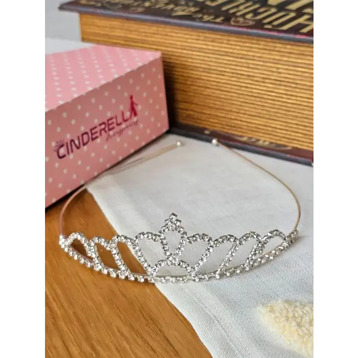 Zirkon Taşlı Kız Çocuk Prenses Tacı Gümüş Renk - Düğün Kına Kuran Doğum Günü Taç Saç Bandı Toka
