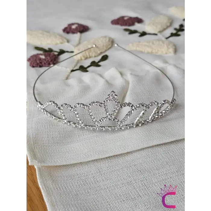 Zirkon Taşlı Kız Çocuk Prenses Tacı Gümüş Renk - Düğün Kına Kuran Doğum Günü Taç Saç Bandı Toka
