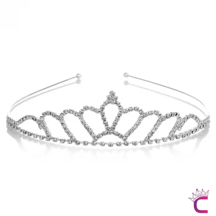 Zirkon Taşlı Kız Çocuk Prenses Tacı Gümüş Renk - Düğün Kına Kuran Doğum Günü Taç Saç Bandı Toka