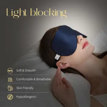 %100 Saf Dut İpek Ayarlanabilir Uyku Maskesi Lacivert - Yan Yatanlar için Rahat Uyku Göz Bandı