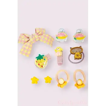 10lu Hediyelik Kutulu Bebek Toka Seti - Kız Çocuk Lastikli Çıtçıt Pens Klips Saç Tokası Model-2