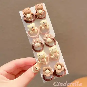 10Lu Minik Kedili Ayılı Çiçekli Bebek ve Çocuk Lastik Toka Seti Model-4