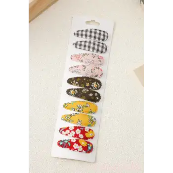 10lu Özel Seri Nakışlı Çiçekli Model Çocuk Çıt Çıt Toka Seti - Kız Bebek Çıtçıt Saç Toka Model-1