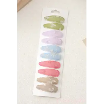 10lu Özel Seri Nakışlı Çiçekli Model Çocuk Çıt Çıt Toka Seti - Kız Bebek Çıtçıt Saç Toka Model-10