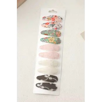 10lu Özel Seri Nakışlı Çiçekli Model Çocuk Çıt Çıt Toka Seti - Kız Bebek Çıtçıt Saç Toka Model-3