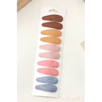 10lu Özel Seri Nakışlı Çiçekli Çocuk Yumuşak Çıtçıtlı Toka Seti - Kız Bebek Çıt Çıt Saç Tokası