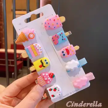 10lu Sevimli Dondurma Figürlü Pens Toka Seti - Kız Çocuk Klips Saç Tokası