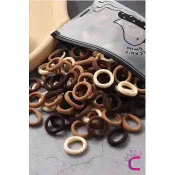 100lü Günlük Kahve Tonlu Çantalı Küçük Lastik Toka Seti - Kız Çocuk Yumuşak Lastikli Saç Tokası