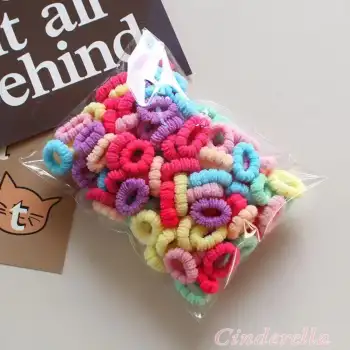 100lü Minik Karışık Renkli Havlu Lastik Toka Seti - Yumuşak Bebek Saç Tokası