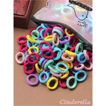 100lü Soft Renkli Çantalı Minik Elastik Lastik Toka Seti - Kadın Çocuk Yumuşak Saç Tokası Model-3