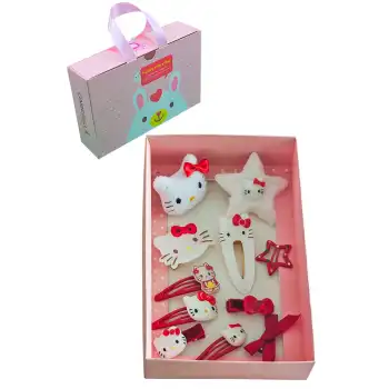 11li Hediyelik Kutulu Hello Kitty Toka Seti Kırmızı- Kız Çocuk Bebek Saç Tokası Doğum Günü Hediyesi