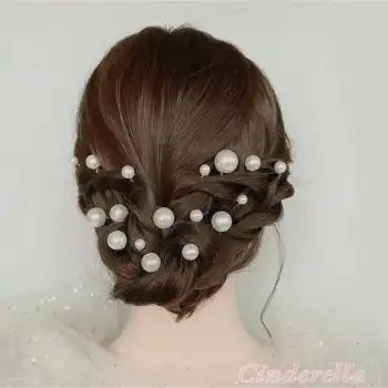 18li Düğün Gelin İnci Firkete Set Gold - Nişan Topuz Tokası - Doğum Günü Parti Saç Aksesuarı