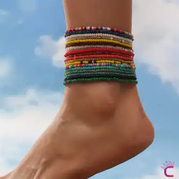 18li Kombin Halhal Renkli Boncuklu Kadın Halhal Seti