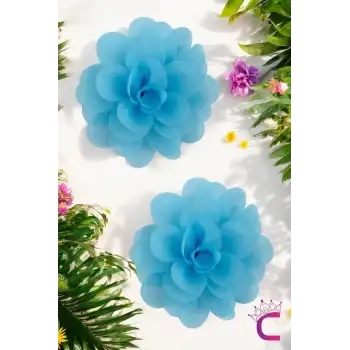 2li Chiffon Flower Kız Çocuk Toka Seti Açık Mavi - Çiçekli Bebek Çocuk Saç Tokası Klips Pens Toka